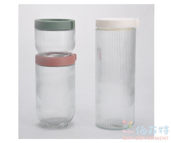 直紋玻璃儲物罐三件組
