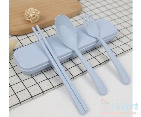 小麥材質叉匙筷三件式環保餐具組