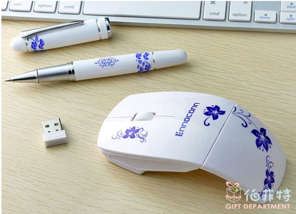 青花瓷無線折疊滑鼠+鋼珠筆