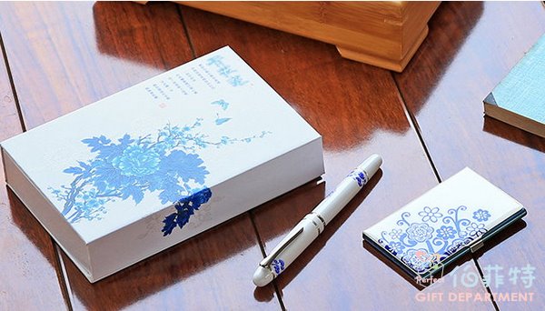 青花瓷名片盒+鋼珠筆