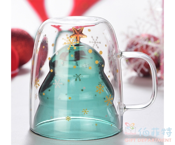 聖誕樹星願雙層玻璃杯