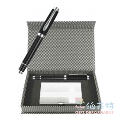 高碳纖鋼珠筆+手工拉絲名片組